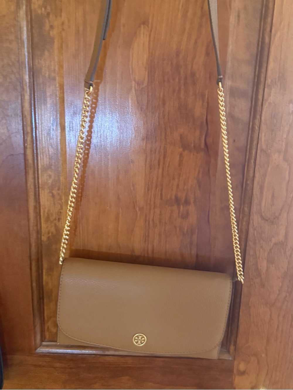 Tory Burch Tan Leather Crossbody with Gold Chain